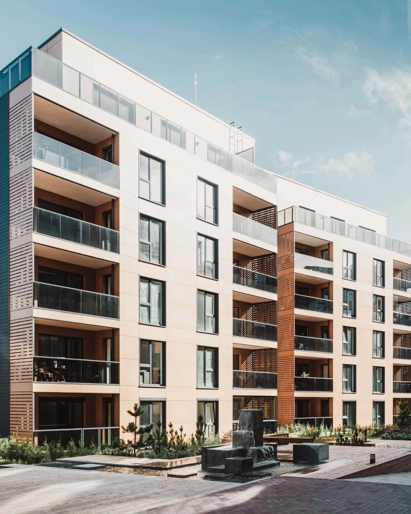 Modern apartment building with balconies