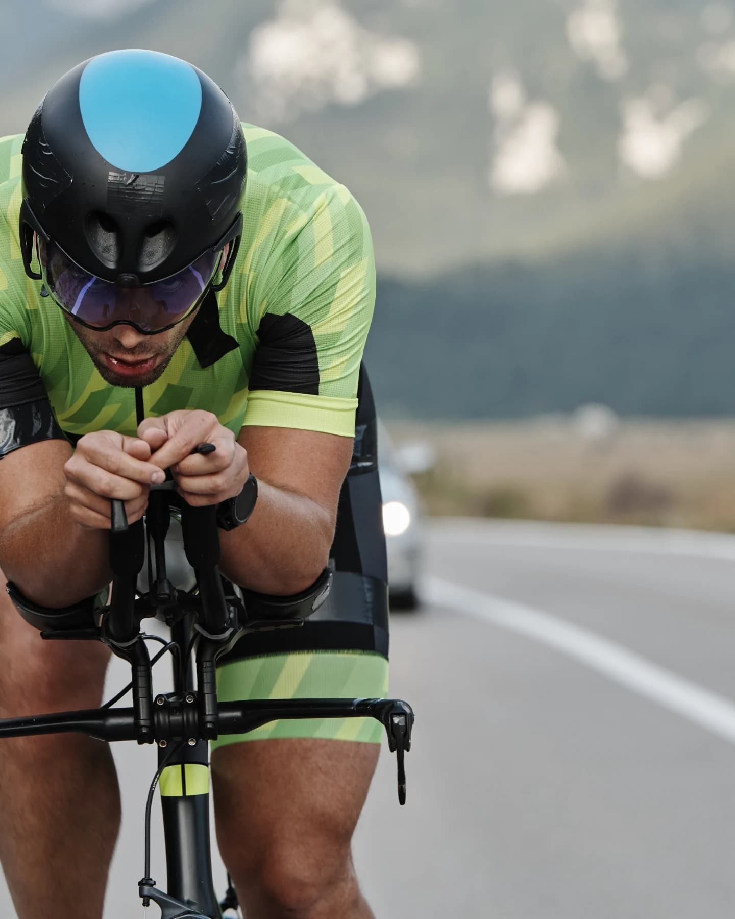 Cyclist racing on an open road