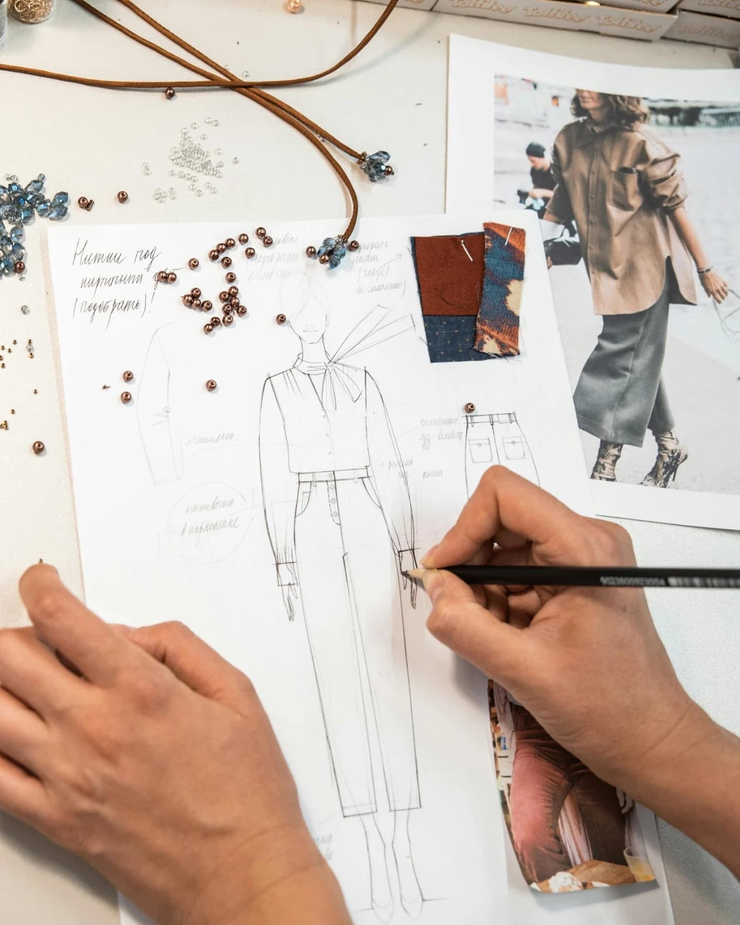 Hand sketching a garment design