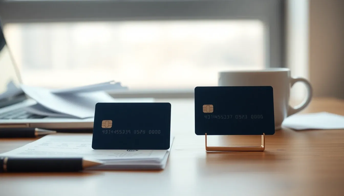 UK bank cards, bank statements and a laptop on a desk, the accounts behind the FBAR for Americans in the UK