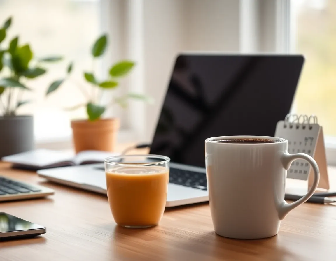 A desk calendar, a laptop and a cup of tea on a tidy home-office desk ahead of the October FBAR deadline