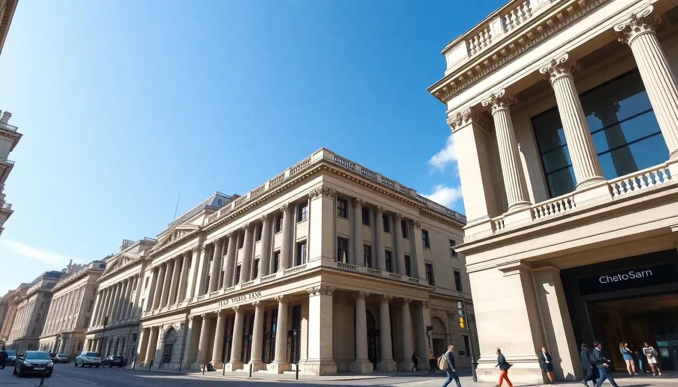 Classical stone bank buildings in the City of London, where UK accounts fall under FBAR and FATCA reporting