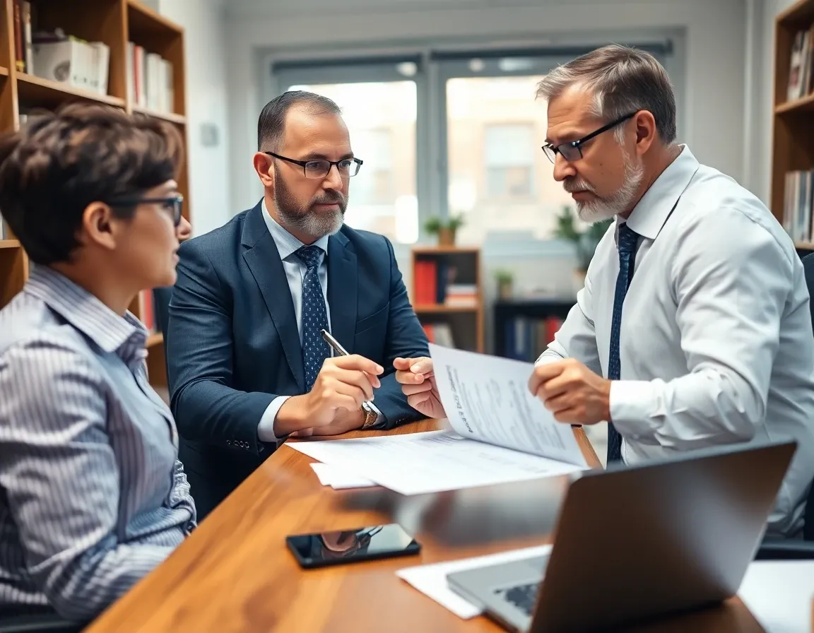 Tax adviser explaining the Streamlined procedures and Form 14653 paperwork to a client across a desk