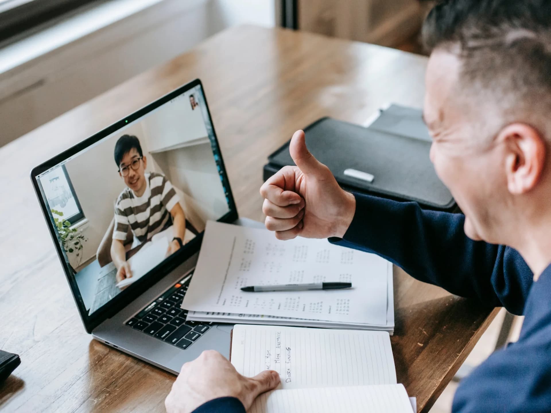 Catching up with a client abroad over a video call