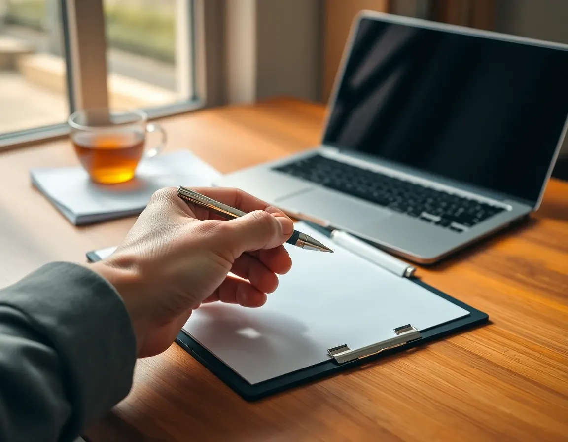 A hand holding a pen over a self-certification form after a FATCA letter from a UK bank