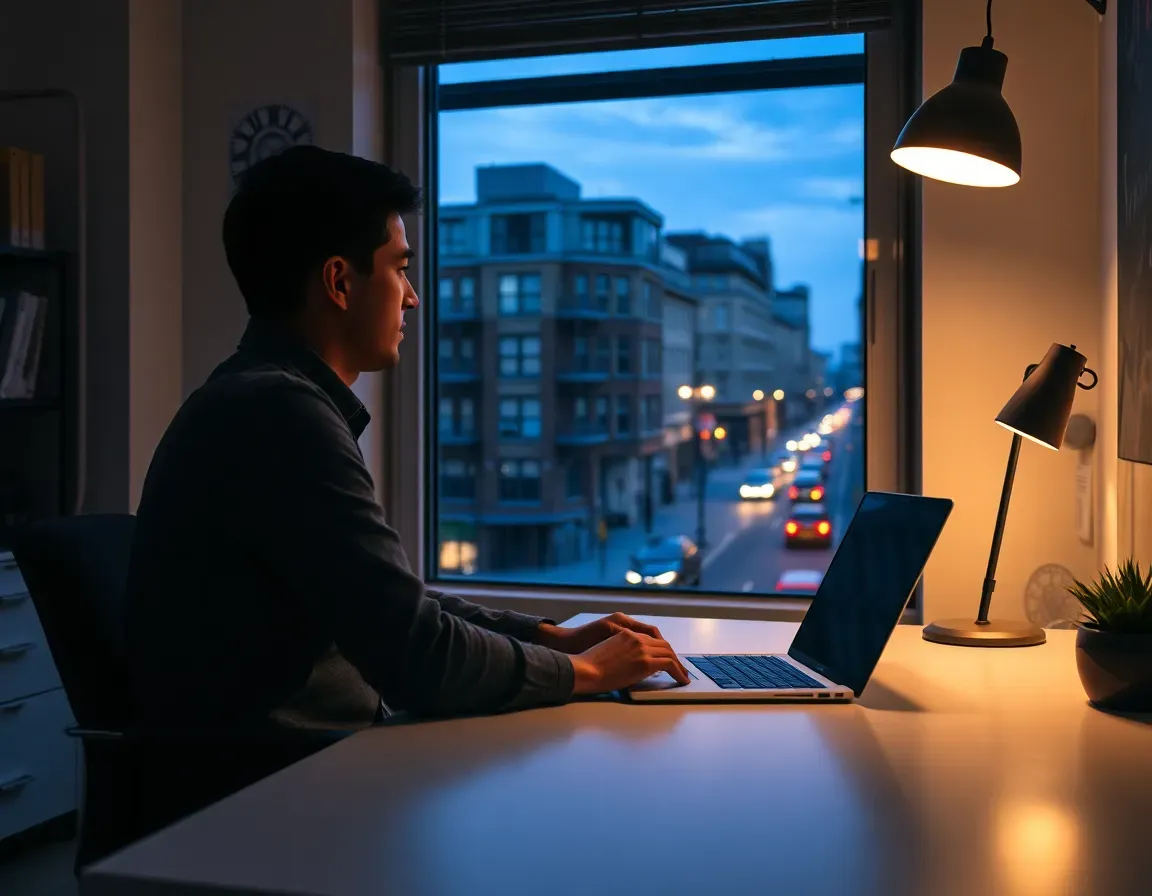 A founder at a desk in a small office at dusk looks over a British street, weighing the tax timing of a US founder selling a UK company